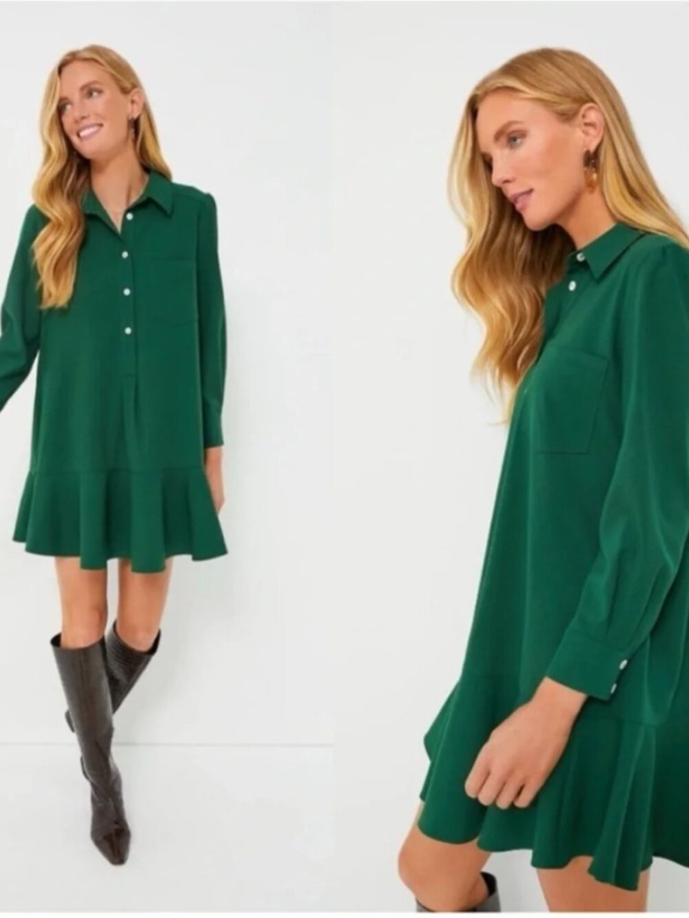 Tuckernuck Emerald Green Ruffle-Hem Tunic Dress